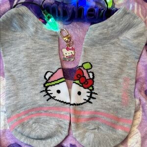 GREY Hello Kitty Holiday crew socks and bag charm
